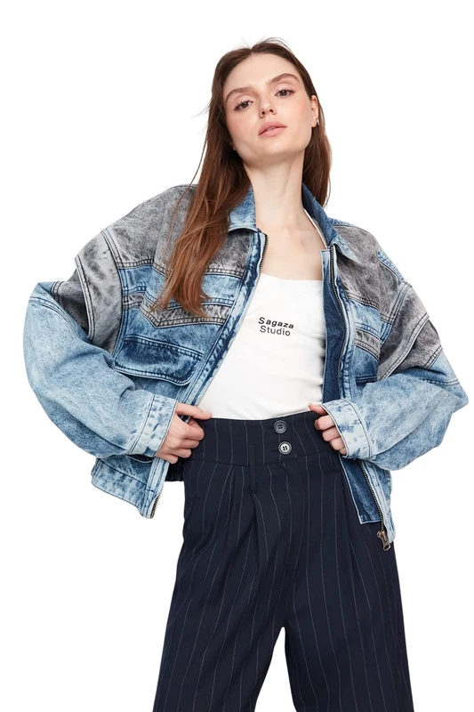 Trendyol Jacket - Gray - Oversize - Image 1