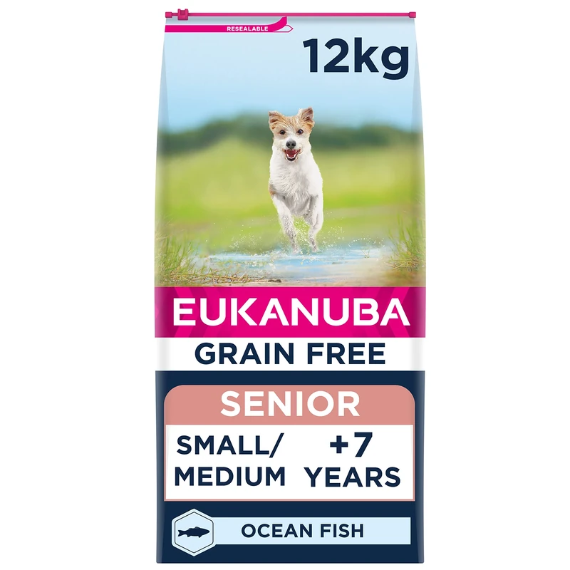 Eukanuba Grain Free Complete Dry Dog Food for Senior Small and Medium Breeds with Ocean Fish 12 kg