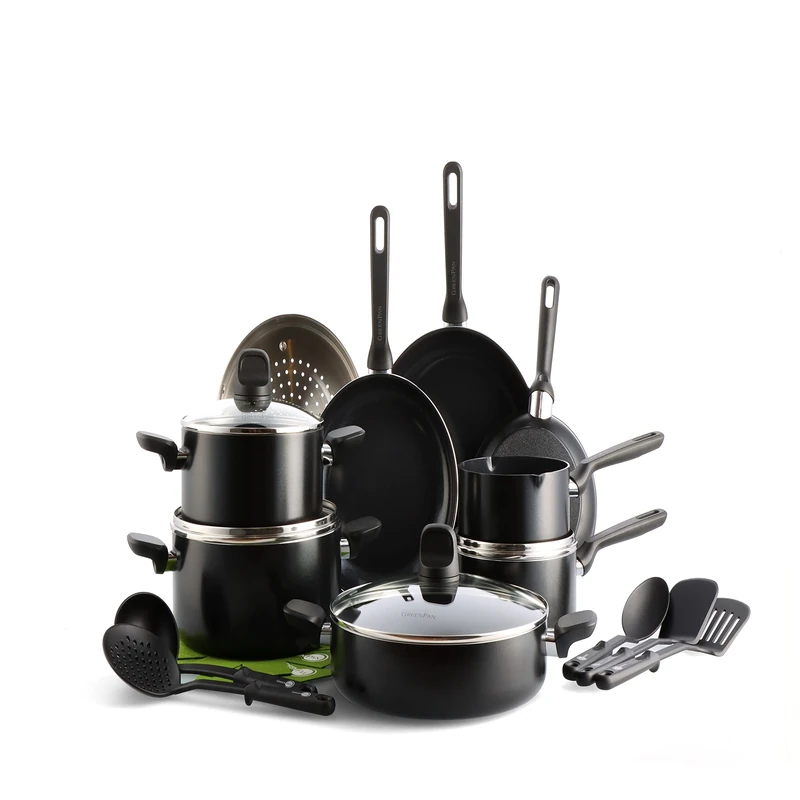 GreenPan Memphis Healthy Ceramic Non-Stick Cookware Pots and Pans Set, 20 Piece, PFAS Free,Induction,Oven Safe, Black - Image 1