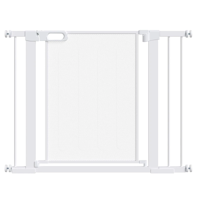 PawHut Pressure Fit Safety Gate for Doorways and Staircases, Dog Gate w/ Auto Closing Door, Pet Barrier for Hallways w/ Double Locking, Openings 75-103CM - White
