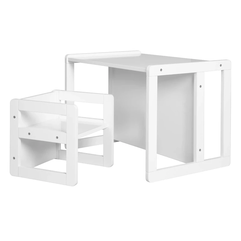 roba Reversible Children's Table & Chair Set - 3 Seat Heights - Convertible Table into Bench – 9 Months to 10 Years - White Lacquered Wood