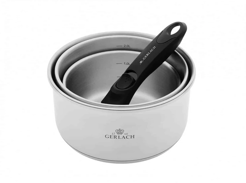 Gerlach Smart Steel Saucepan Set, Stainless Steel, Removable Handle, Induction Pots Set, Induction Cookware, Set of 3, Silver