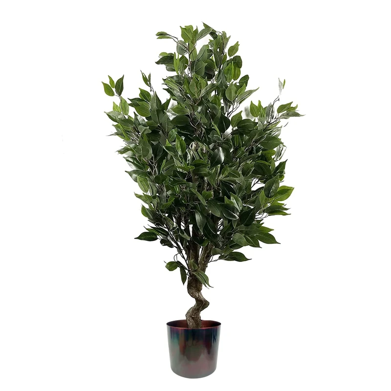 Leaf Tropical Artificial Plant in Metal Planter, Mixed Materials, Green Ficus Twist Multicolour, 110cm