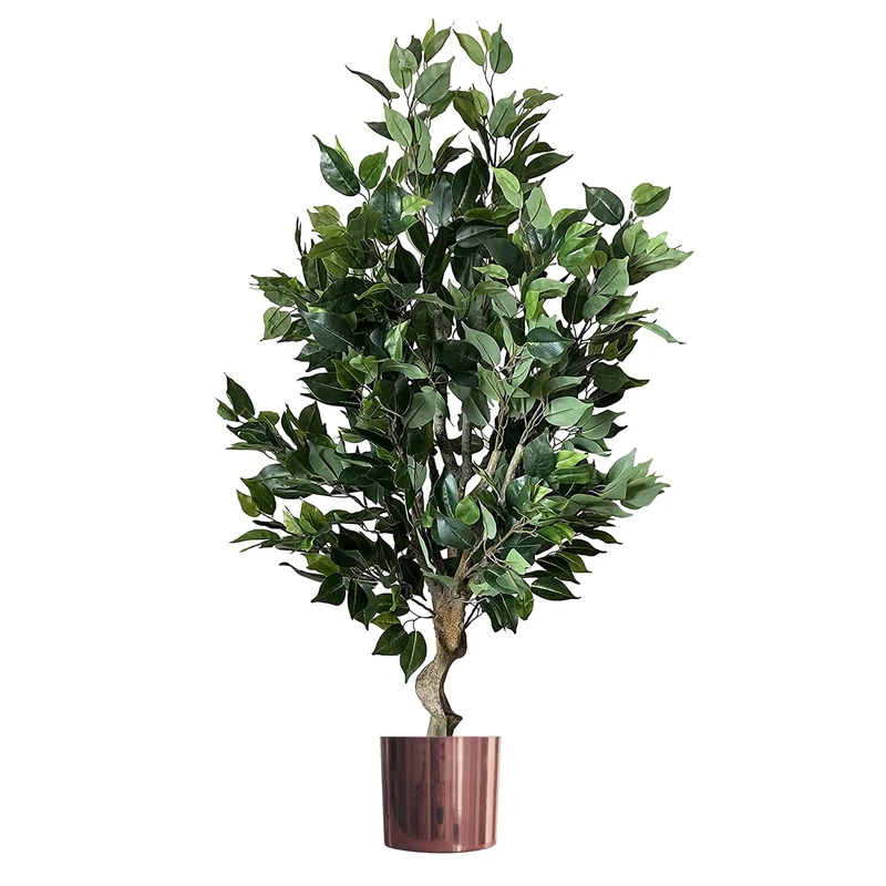 Leaf Realistic Artificial Tree with Planter, Mixed Materials, Dark Bushy Ficus Copper, 100cm