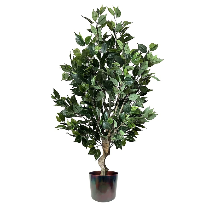 Leaf Realistic Artificial Tree with Planter, Mixed Materials, Dark Bushy Ficus Multicolour, 100cm