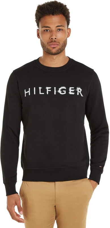 Tommy Hilfiger Men's Sweatshirt Crew-Neck no Hood, Black (Black), L