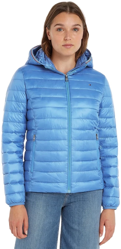 Tommy Hilfiger Women's Padded Global Stripe Jacket for Transition Weather, Blue (Iconic Blue), S