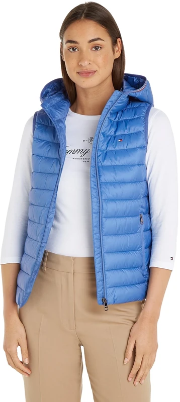 Tommy Hilfiger Women's Vest Padded Global Stripe, Blue (Iconic Blue), S