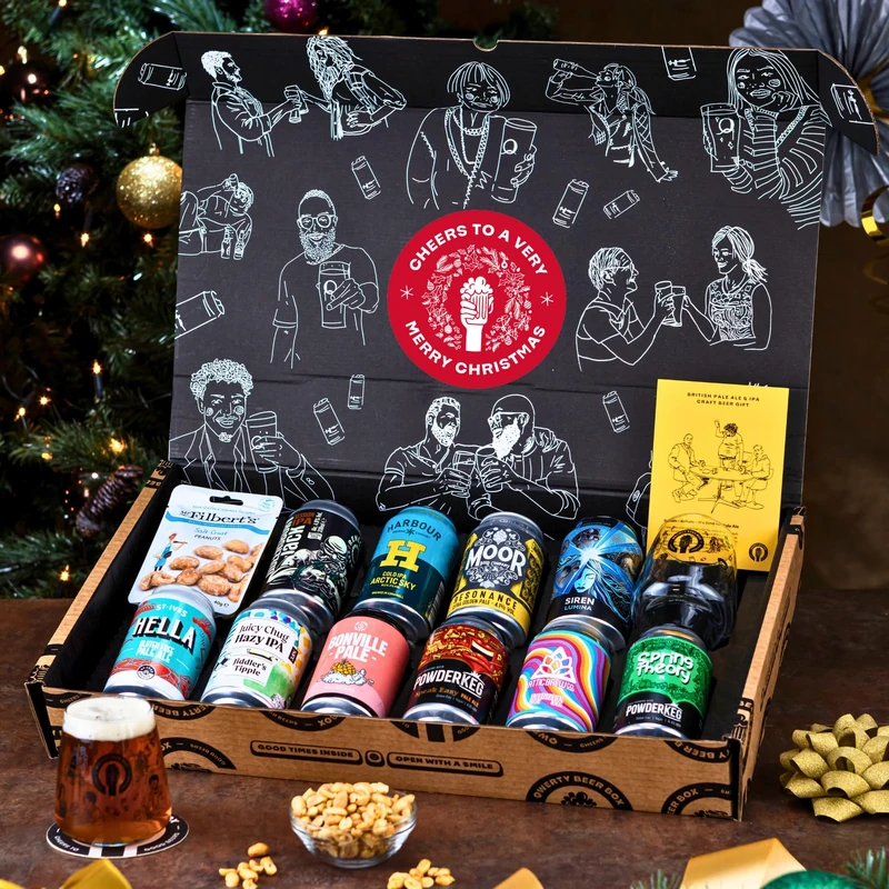 Premium IPA/Pale Ale Christmas Beer Gift Hamper - 10 Independent Craft Beers, Snack & Tasting Guide by QWERTY Beer Box - Beer Gift Set