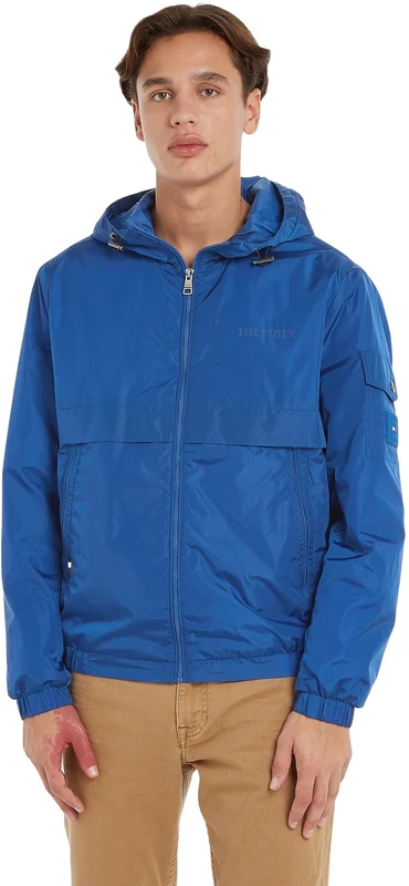 Tommy Hilfiger Men's Hooded Jacket for Transition Weather, Blue (Ultra Blue), L