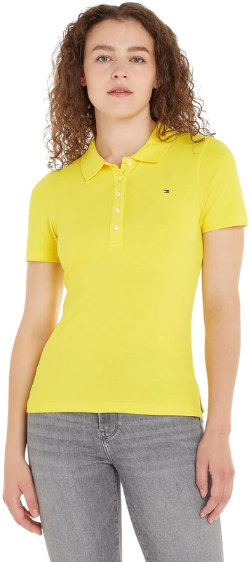 Tommy Hilfiger Women's Short-Sleeve Polo Shirt Slim Fit, Yellow (Vivid Yellow), XL - Image 1