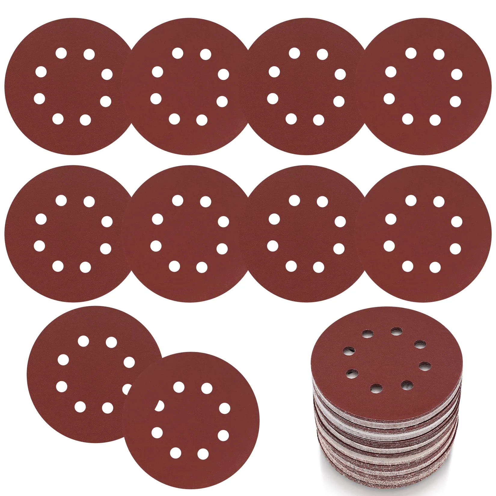 15 Pcs 125 mm Sanding Discs, 240 Grit Sandpaper, 8 Holes Hook and Loop Orbital Sander Sanding Pads Discs 125 mm/5 Inch for Random Orbital Sander