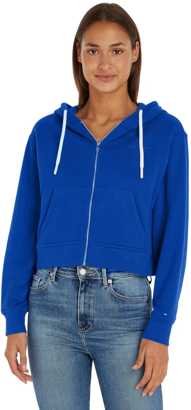 Tommy Hilfiger Women's Sweatshirt Zipper with Hood, Blue (Ultra Blue), L