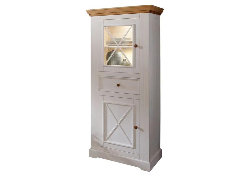 Woodroom Standing Display Living Room Cabinet, Wood Pine Glass, White, Hoch und Schmal - Image 1