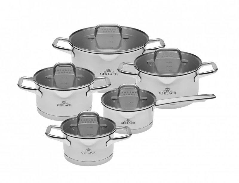 Gerlach Model Stainless Steel Saucepan Set, Induction Cookware Set, Set of 5