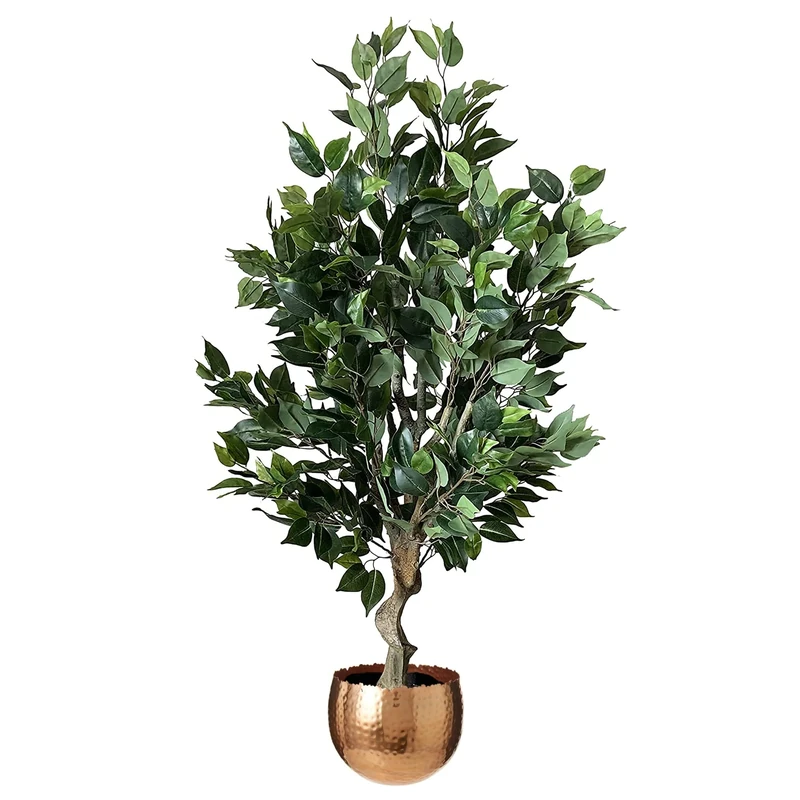 Leaf Realistic Artificial Tree with Planter, Mixed Materials, Dark Bushy Ficus Copper Curve, 100cm