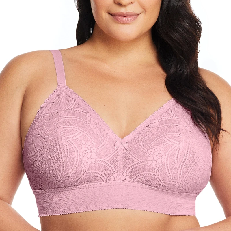 Glamorise Bramour Gramercy Luxe Lace Bralette Wirefree Bra 7012 (Women's & Women's Plus) Mauve