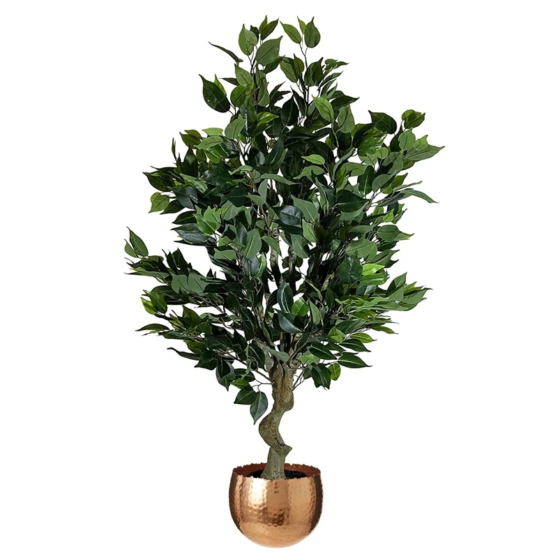 Leaf Realistic Artificial Tree with Planter, Mixed Materials, 100cm Bush Ficus Copper Curve