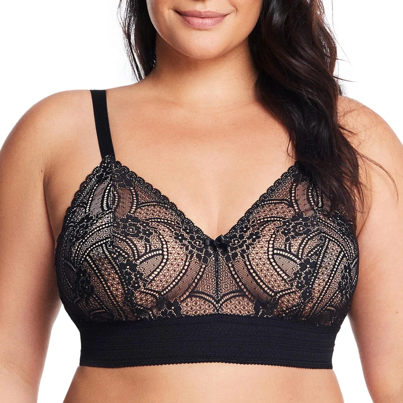 Glamorise Bramour Gramercy Luxe Lace Bralette Wirefree Bra 7012 (Women's & Women's Plus) Black