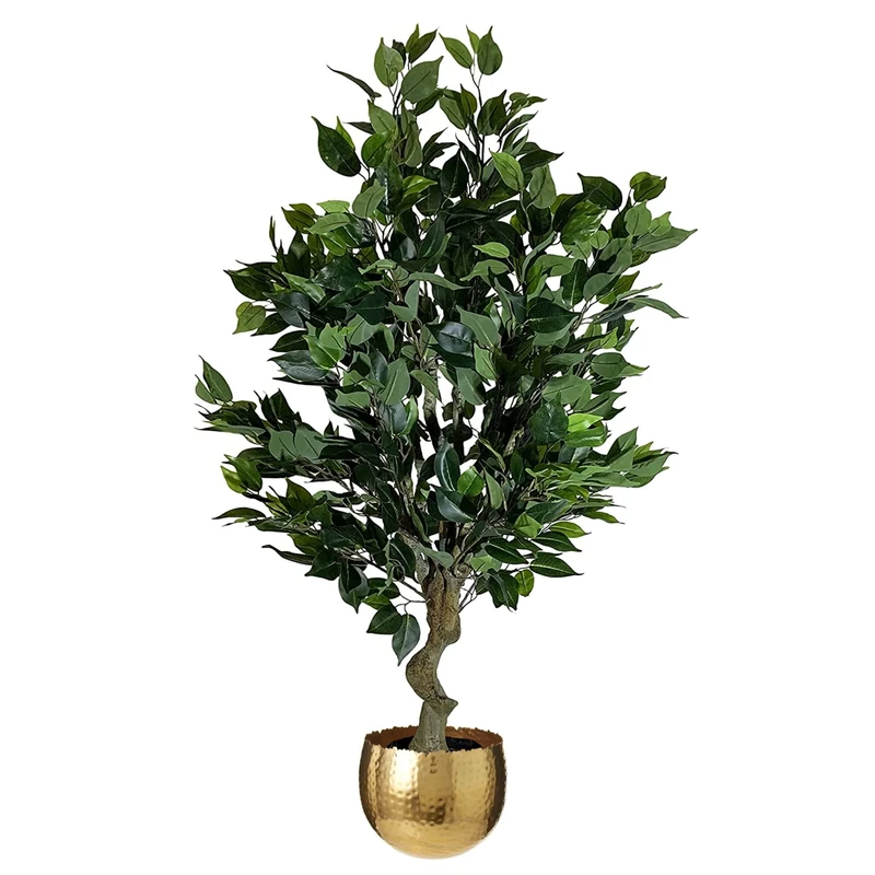 Leaf Realistic Artificial Tree with Planter, Mixed Materials, 100cm Bush Ficus Gold Curve