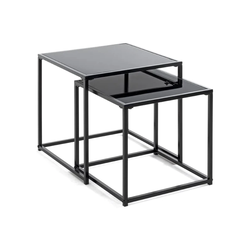 HAKU Mobel Set of 2 End Tables Black, Metal, Tempered Glass - Size: W 35/40 cm X H 35/40 cm X D 35/40 cm, Style: Modern