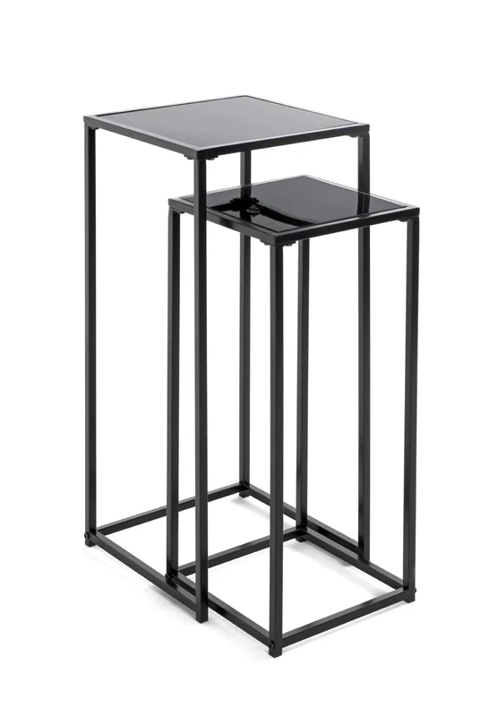 HAKU Möbel Set of 2 Flower Column Black, Metal, Tempered Glass - Size: W 25/30 cm X H 60/70 cm X D 25/30 cm, Style: Modern - Image 1