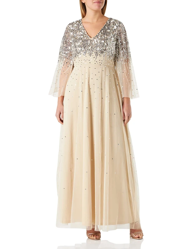 Amelia Rose Women's Sequin Embellished Dress Special Occasion, Cream, 6