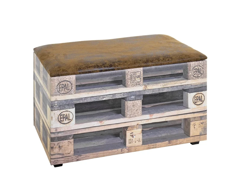 HAKU Möbel Storage Bench Motif, Synthetic Fabric With Leather Look, Mdf, Fabric - Size: W 65 cm X H 42 cm X D 40 cm, Style: Industrial