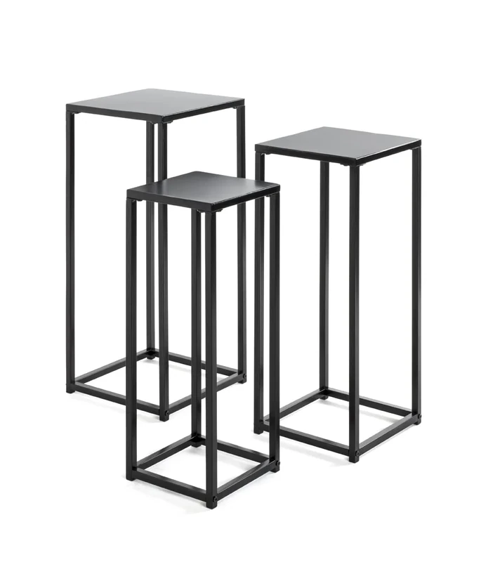 HAKU Möbel Set of 3 Flower Column Black, Metal - Size: W 22/30/30 cm X H 61/66/71 cm X D 22/26/30 cm, Style: Modern
