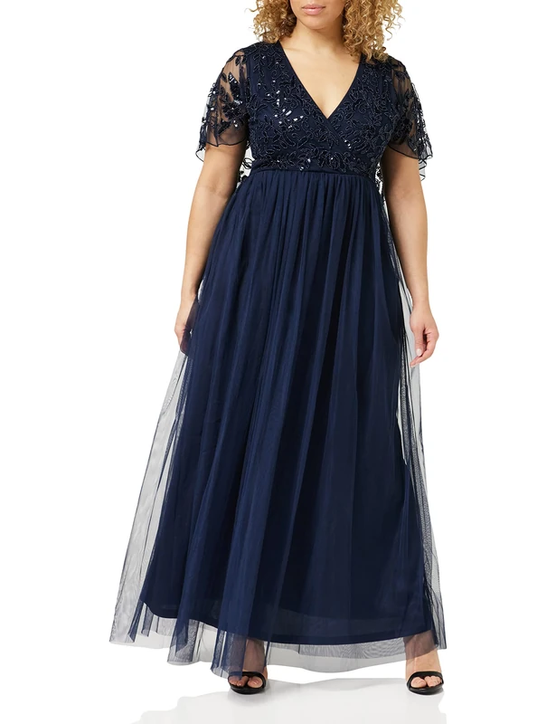 Amelia Rose Women's Embellished Dress Special Occasion, Navy, 14