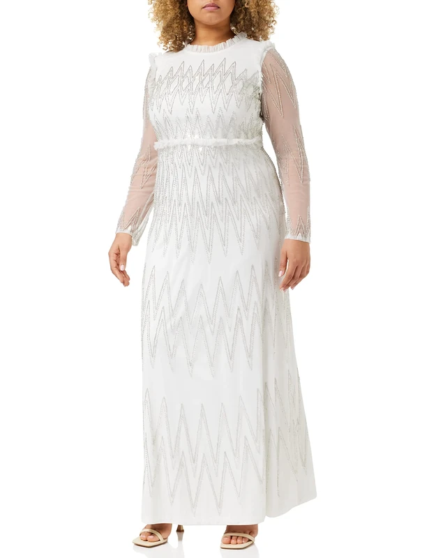 Amelia Rose Women's Embellished Dress Special Occasion, White, 12