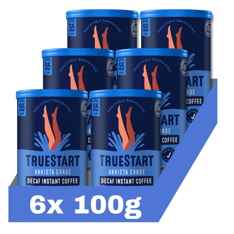 TrueStart Barista Grade Decaf Coffee – 100% Full Flavour Instant Coffee (6 Pack x 100g), Mycotoxin-Free & Rich in Antioxidants, Premium Freeze-Dried, Smooth Rich Roast, Decaffeinated
