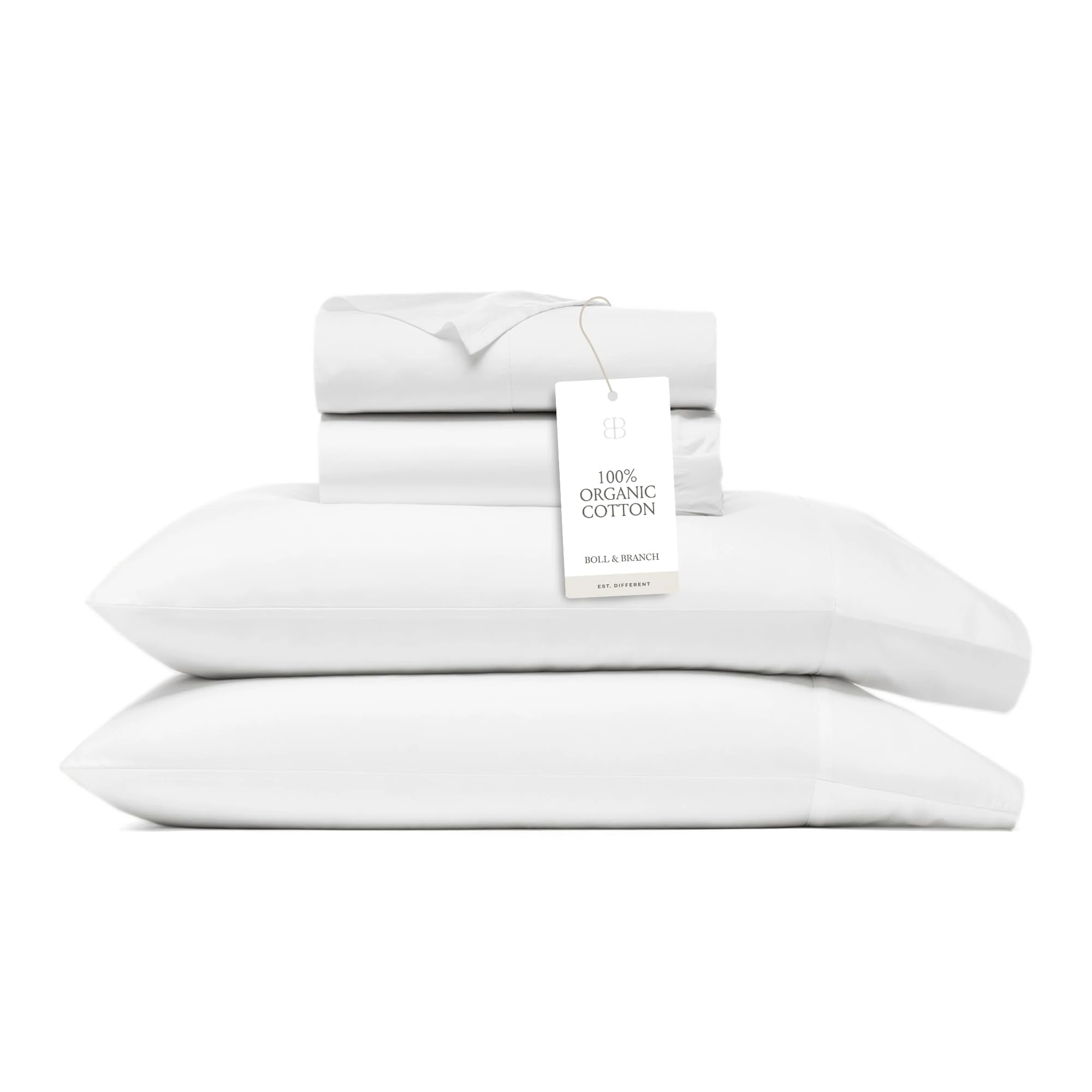 BOLL & BRANCH Signature Hemmed Sheet Set - Split King, White - Luxury 100% Organic Cotton - Includes 1 Flat, 2 Fitted, 2 Pillowcases - Buttery Soft