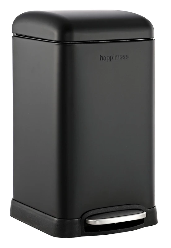 happimess HPM1012B Betty Retro Mini 3.2-Gallon Step-Open Trash Can with Soft-Close Lid, Modern, Minimalistic, Fingerprint Proof for Home, Kitchen, Laundry Room, Office, Bedroom, Bathroom, Black