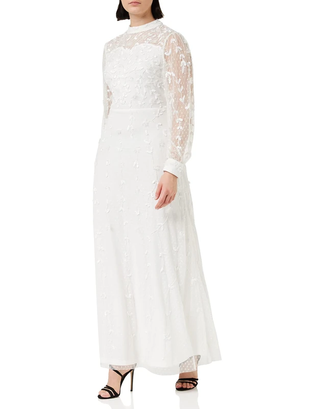 Frock and Frill Women's Embellished Dress Special Occasion, White, 10