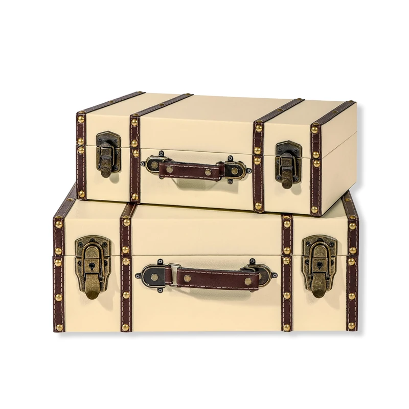 Trademark Innovations Vintage Style Wood Decorative Suitcases (Set of 2, Cream)
