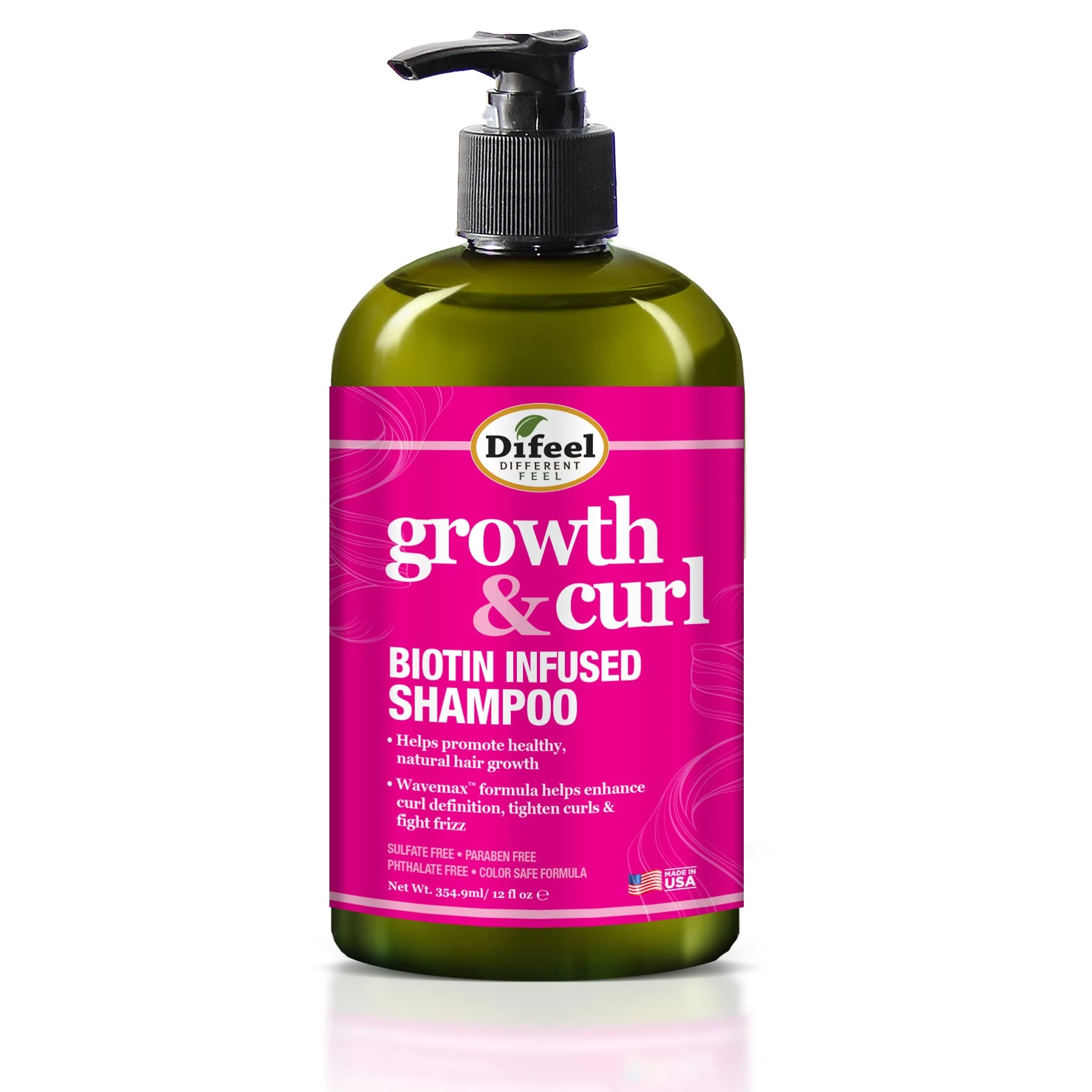Difeel Growth and Curl Biotin Shampoo 12 oz. - Curly Hair Shampoo for Hair Growth