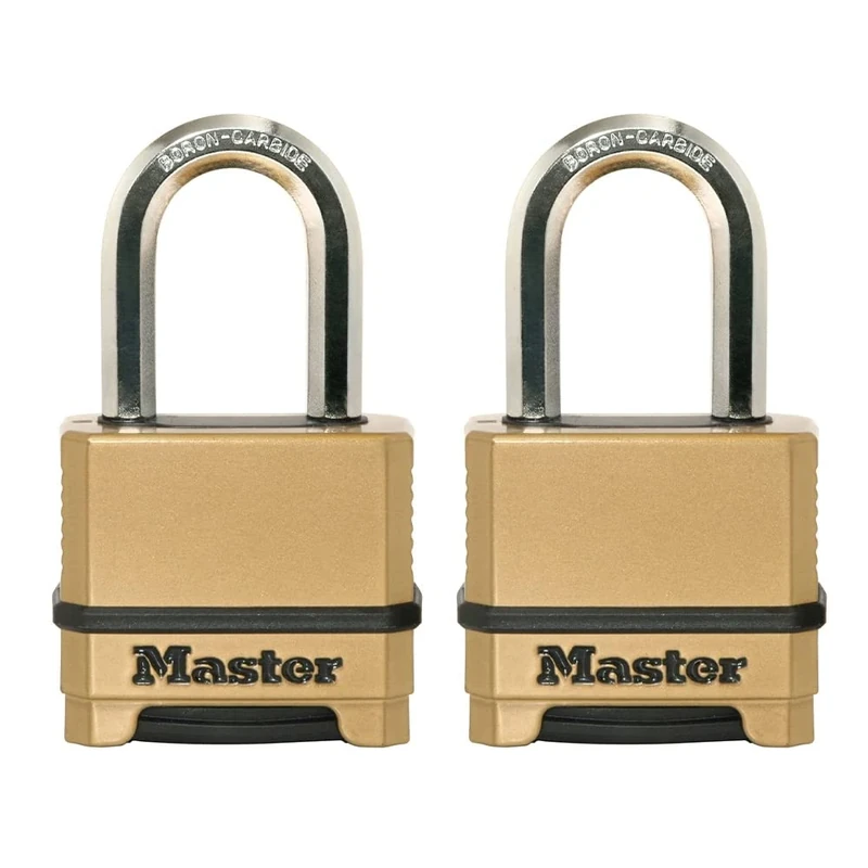 Master Lock, Heavy Duty Weatherproof Padlock, Resettable Combination Lock for Outdoor Use, 2 Pack, M175LFEC2, Gold, 1.2 x 2 x 3.87 inches