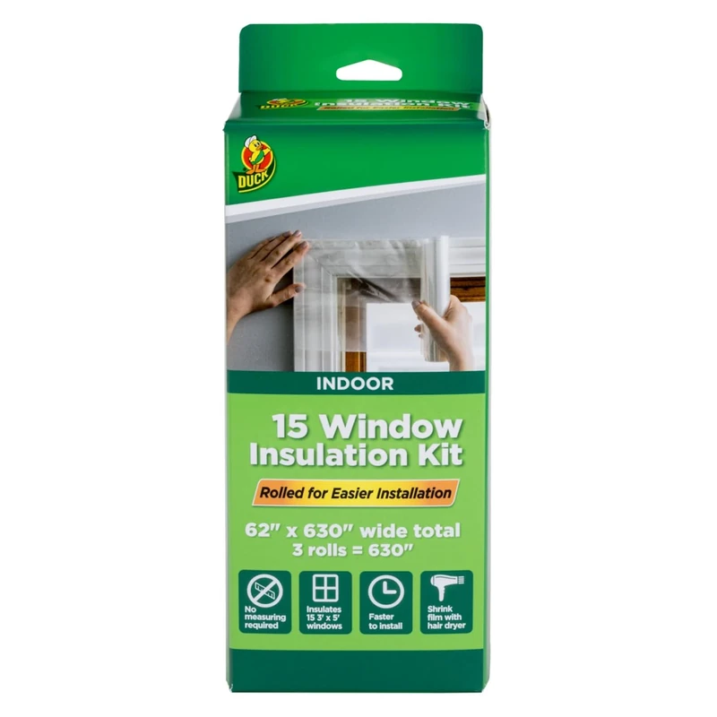 Duck Brand Rolled Indoor Window Insulation Kit, 62 in. x 210 in, Clear, Covers Up to 15, 3' x 5' Windows, 15-Pack (288069)