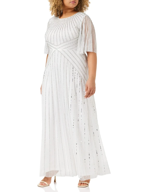 Amelia Rose Women's Embellished Dress Special Occasion, White, 18