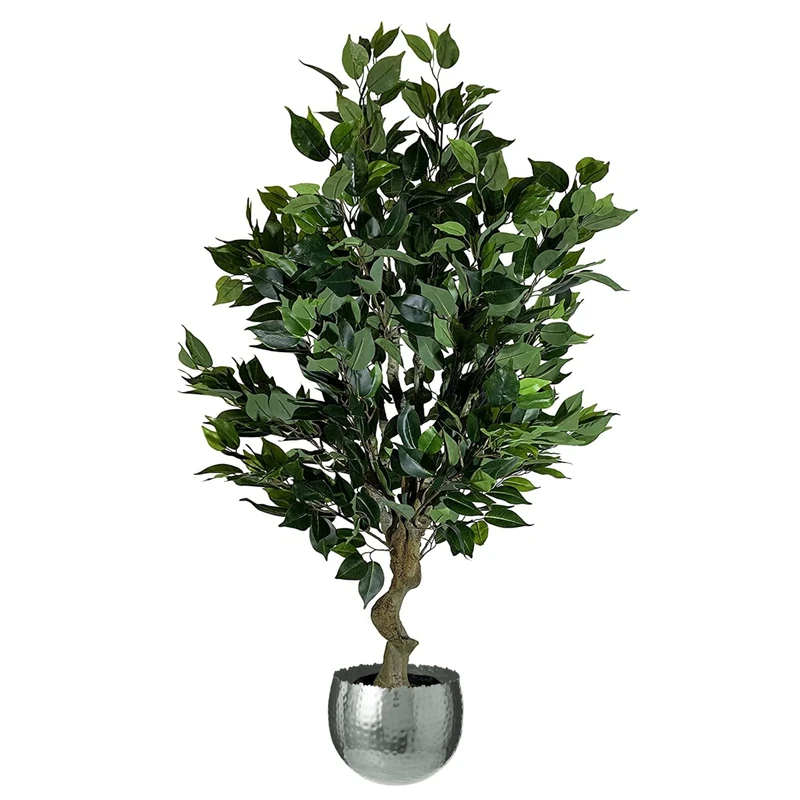 Leaf Realistic Artificial Tree with Planter, Mixed Materials, 100cm Bush Ficus Silver Curve - Image 1