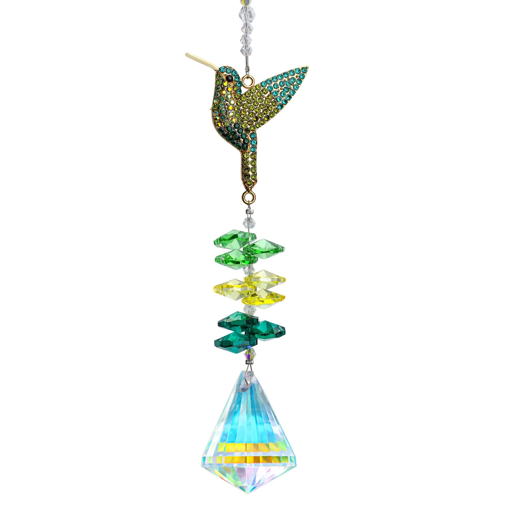 H&D HYALINE & DORA Rhinestones Hummingbird with Crystal Sun Catcher, Glass Window Hanging Ornament,Crystal Prism Suncatcher Outdoor Indoor Home Garden Party Decoration