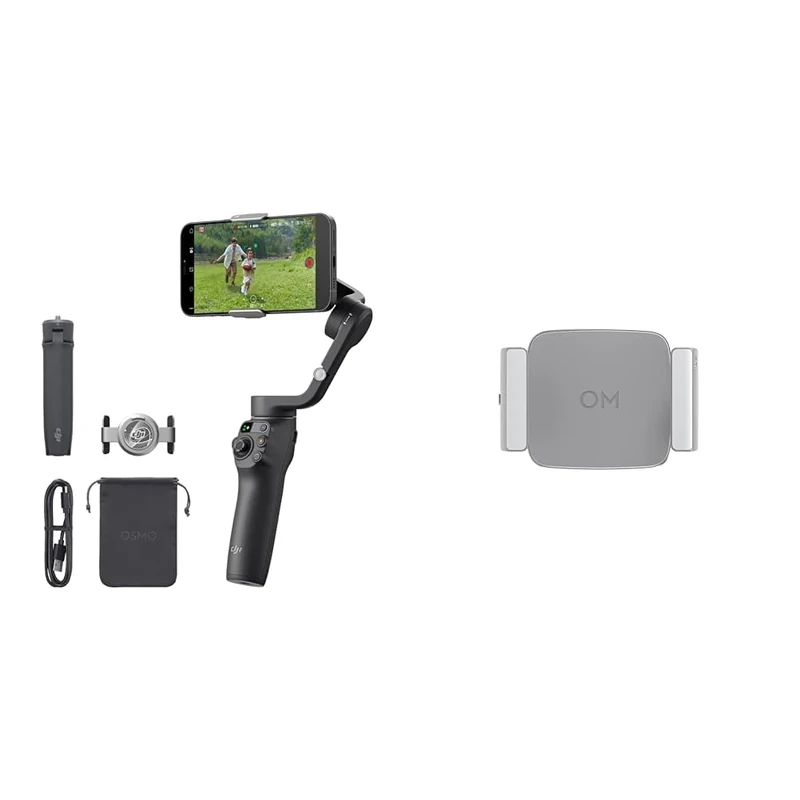 Bundle of DJI OSMO Mobile 6 + DJI Phone Clamp, 3-Axis Phone Gimbal, Built-In Extension Rod, Portable and Foldable, Android and iPhone Gimbal with ShotGuides,