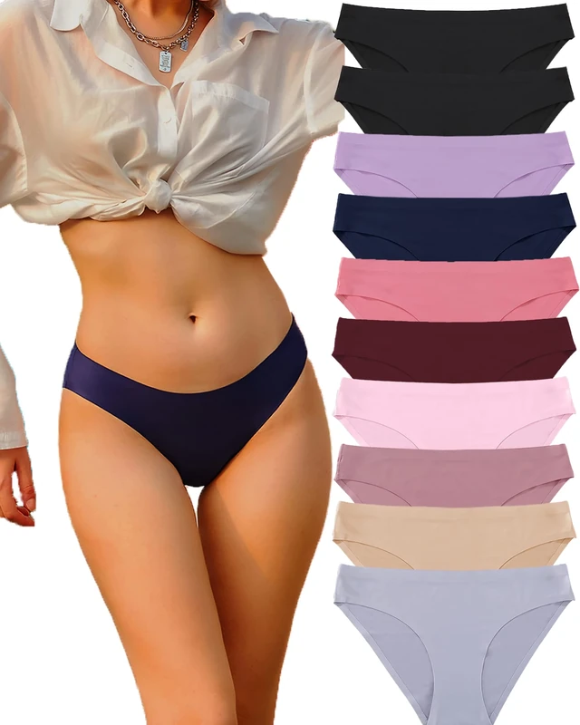 FINETOO Pack of 10 Seamless Women's Underwear - Comfortable Sexy Hipster Panties Multipack XS-XL