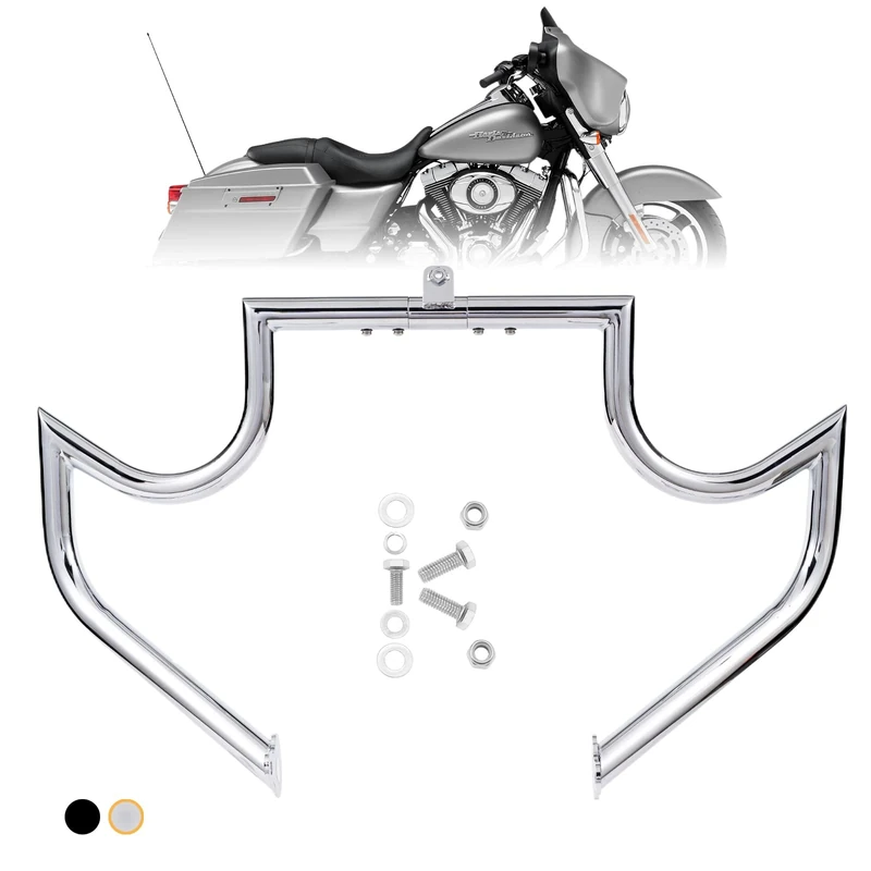 Kinglemc Crash Bar Engine Guard Highway Bar for Harley Davidson Touring Road Glide Road King Street Glide Electra Glide CVO and Trike Models 09-23 (Mustache Silver)