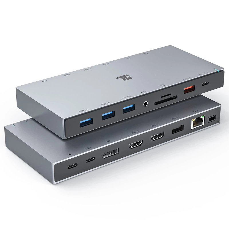 Tiergrade 15-in-1 Docking Station, 4K Triple Display USB C Dock with 2HDMI&DP, 100W PD Charging, 10Gbps USB-C/USB-A Data Trasfer, 3USB-A Ports with 5Gbps, SD/TF, LAN, Audio for MacBook/USB-C Windows