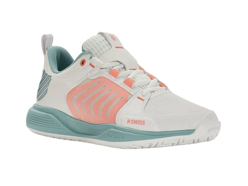 K-Swiss Performance Women's ULTRASHOT Team Tennis Shoe, Blanc de Blanc/Nile Blue/Desert Flower, 5 UK