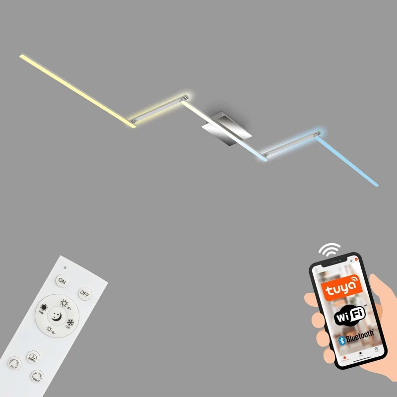 BRILONER Leuchten - Smart LED Ceiling Light, Indirect Light Effect, Adjustable Colour Temperature, Swivelling WiFi Living Room Lamp, Remote Control, Voice Control