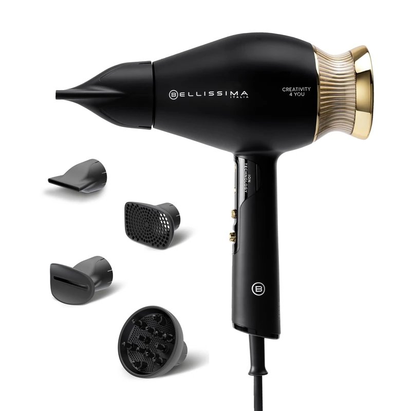 Bellissima Creativity 4 You 4in1 Hair Dryer & Styler – 1800W with 4 Styling Attachments (2 Concentrators, Diffuser, Grille), 3 Heat Settings, Ergonomic Design, Suitable for All Hair Types, Fast Drying - Image 1