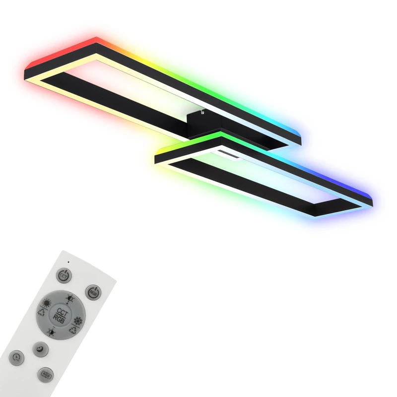 Briloner - RGB Ceiling Light, LED Backlight, Dimmable, Colour Temperature, RGB Frame, Remote Control, Black
